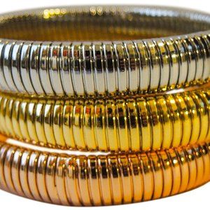 3PCS, GREAT STOCKING STUFFERS-DESIGNER OMEGA STRETCH BRACELETS, CHOOSE: GOLD, SI
